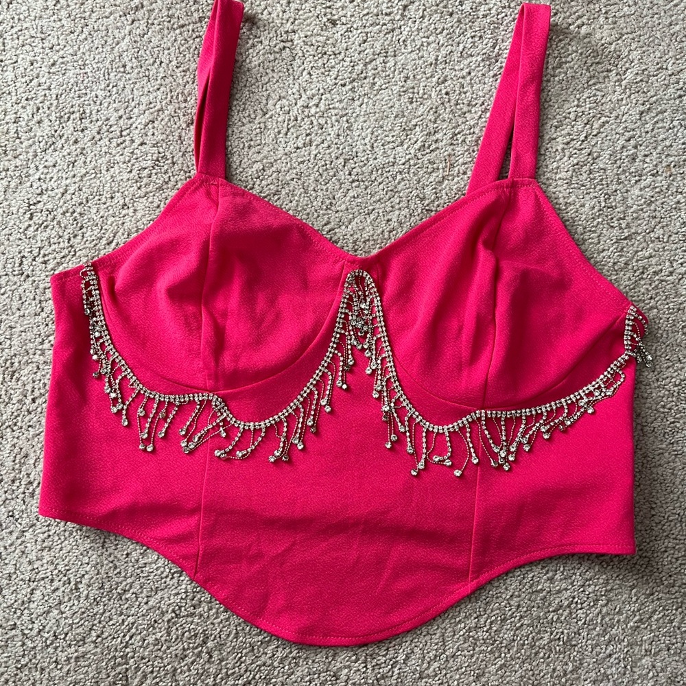 SHEIN Hot Pink Embellished Crop Top